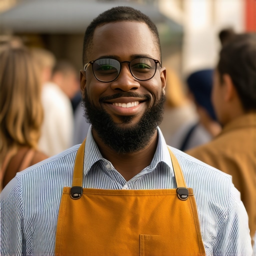 Business owner engaging with community members at a local event