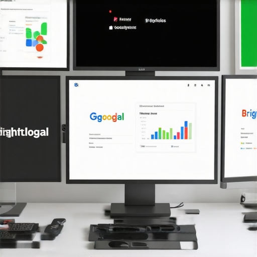 Workspace with screens showing analytics dashboards for local SEO