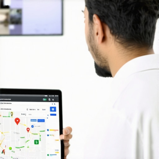 Business owner analyzing local SEO and map pack data on a computer screen.