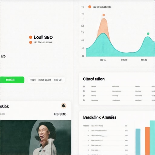 Screen display of local SEO analytics, citation status, and backlink metrics.