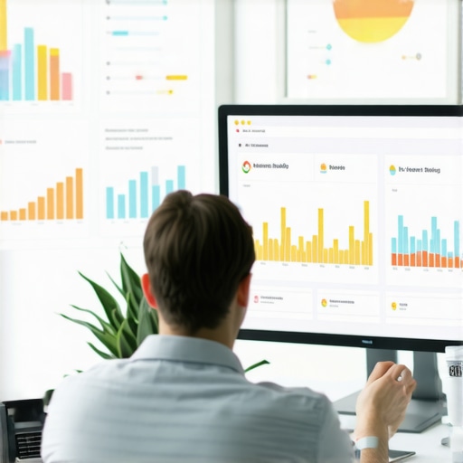 A person reviewing local SEO metrics on a computer screen, focusing on citation consistency, reviews, and rankings.