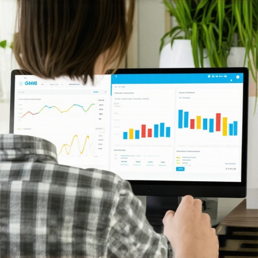 Person analyzing Google My Business rankings with SEO dashboards
