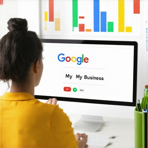 Business owner editing GMB profile on computer for local SEO