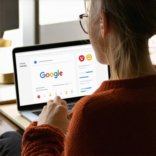 Person working on Google My Business profile on laptop with local SEO icons