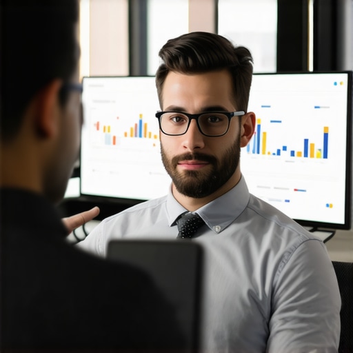 Businessman reviewing local business ranking metrics on a computer