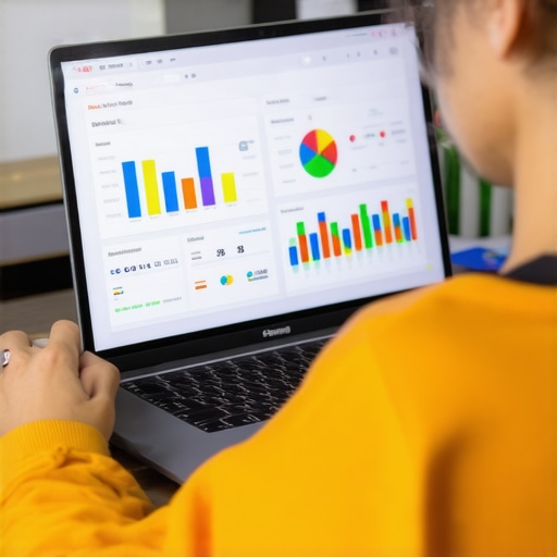 Person working on Google My Business profile on a laptop with charts.