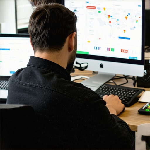 Person analyzing local SEO metrics on a computer to maintain Google Map Pack rankings.