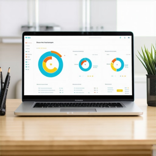 Monitoring GMB with SEO Tools Screenshot of SEO analytics tools on a laptop monitor showing local rankings and review metrics.