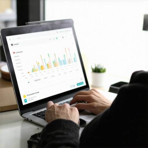 Person working on Google My Business listing on laptop with analytics charts