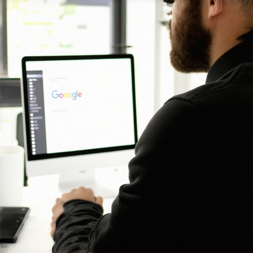 Business owner updating Google My Business profile on computer and phone