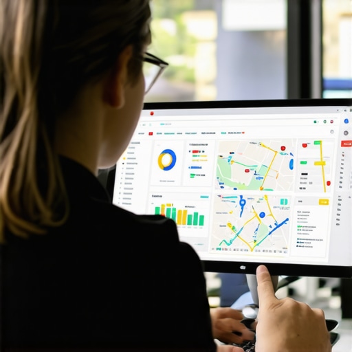 Digital marketer analyzing GMB listing and map rankings on computer screen.