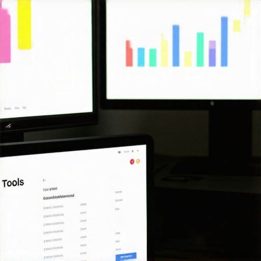 Professional SEO Monitoring Setup A desk with monitors displaying rank tracking and SEO analytics for local business optimization.