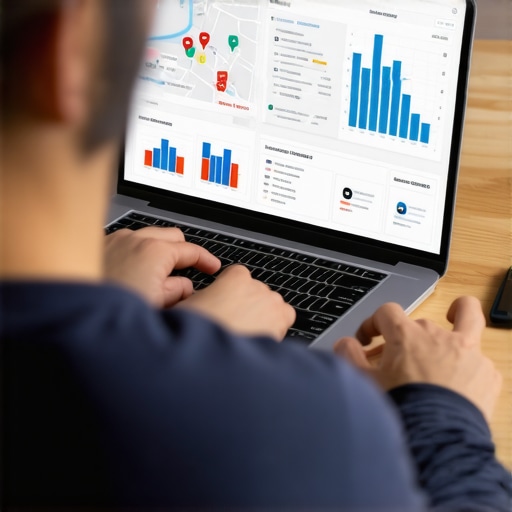 Person reviewing local SEO metrics on a laptop for GMB support and ranking maintenance.