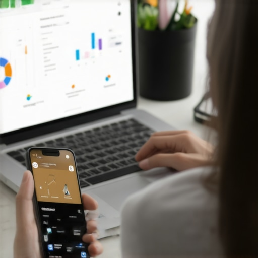 Person managing local SEO strategies with various digital tools on laptops and smartphones.
